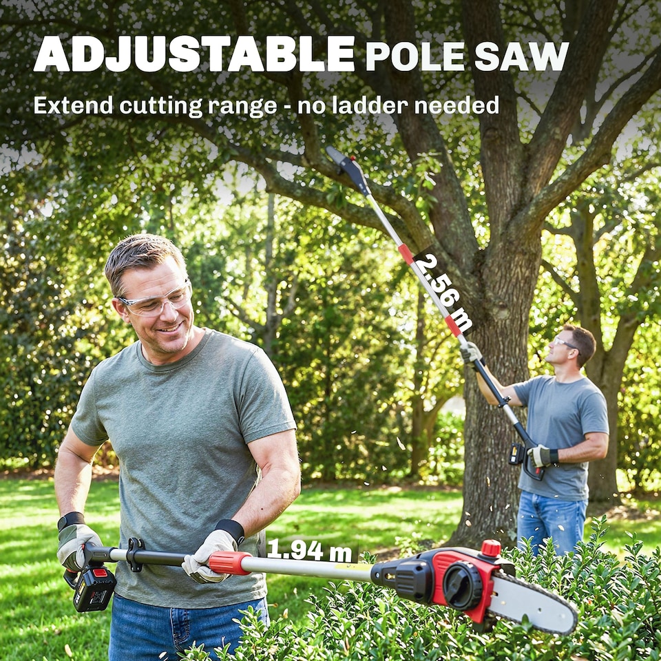 image 1 of Outsunny Cordless Pole Chainsaw, 1.94m/2.56m Electric Chainsaw | Black | Black | 194-256L x 13W x 19H cm