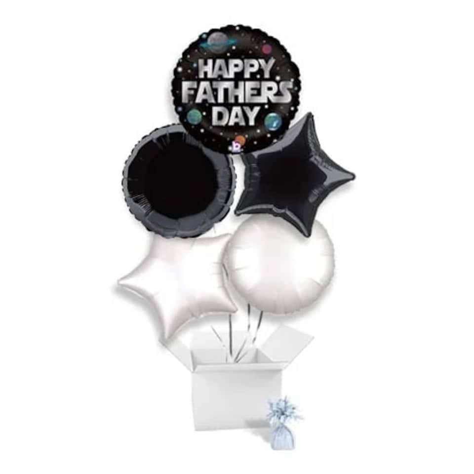Galactic Father's Day Balloon Bouquet - 5 Inflated Balloons In A Box Black