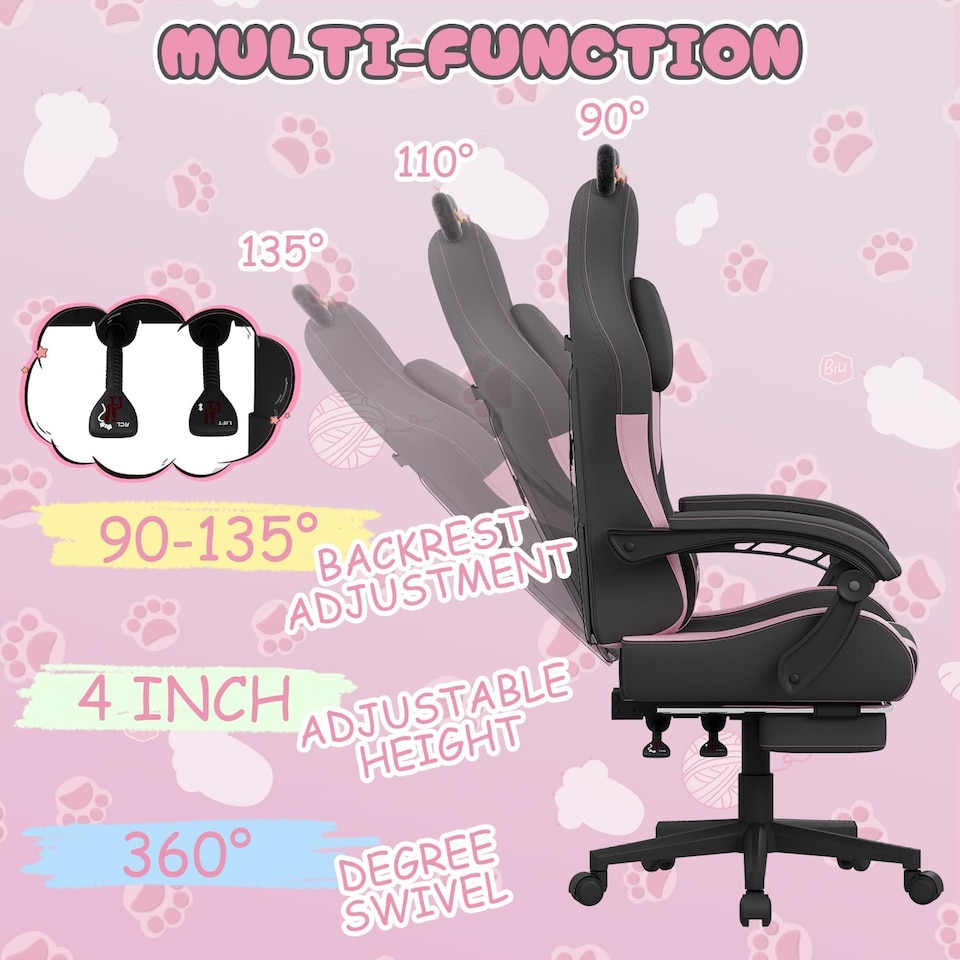 image 1 of Rattantree Ergonomic Gaming Chair with Massage Support & Footrest