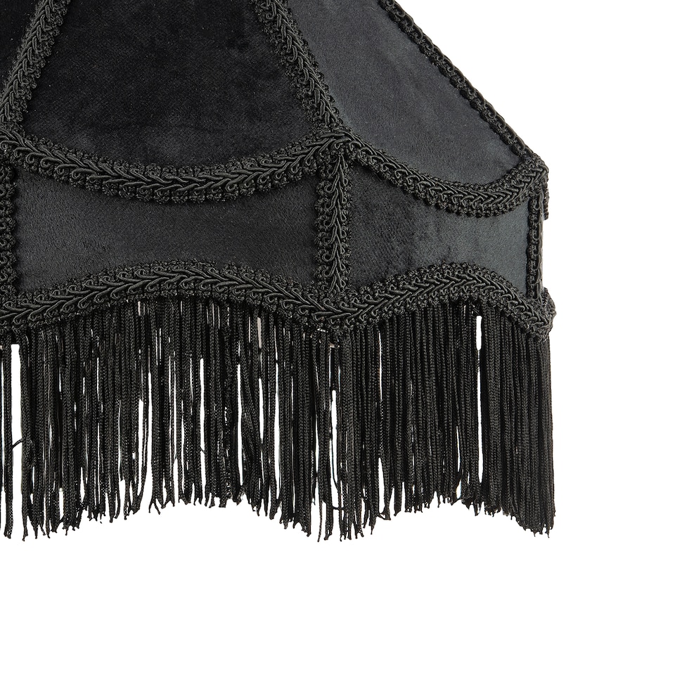 image 1 of Traditional Victorian Empire Lamp Shade in Jet Black Velvet with Long Tassels | Black