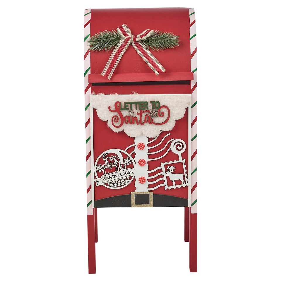 image 1 of Christmas Xmas Wooden Santa Letter Mail Post Box Arched Red Tree Decor Ornament | Red | Red | 44cm