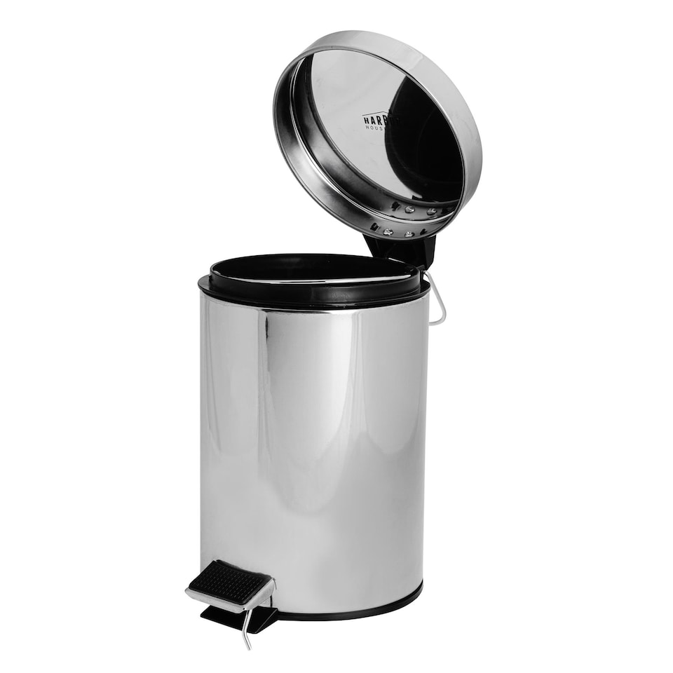 image 1 of Harbour Housewares Bathroom Pedal Bin - 3L - Chrome - Round Stainless Steel Slim Rubbish Dustbin Lid and Inner Liner Bucket