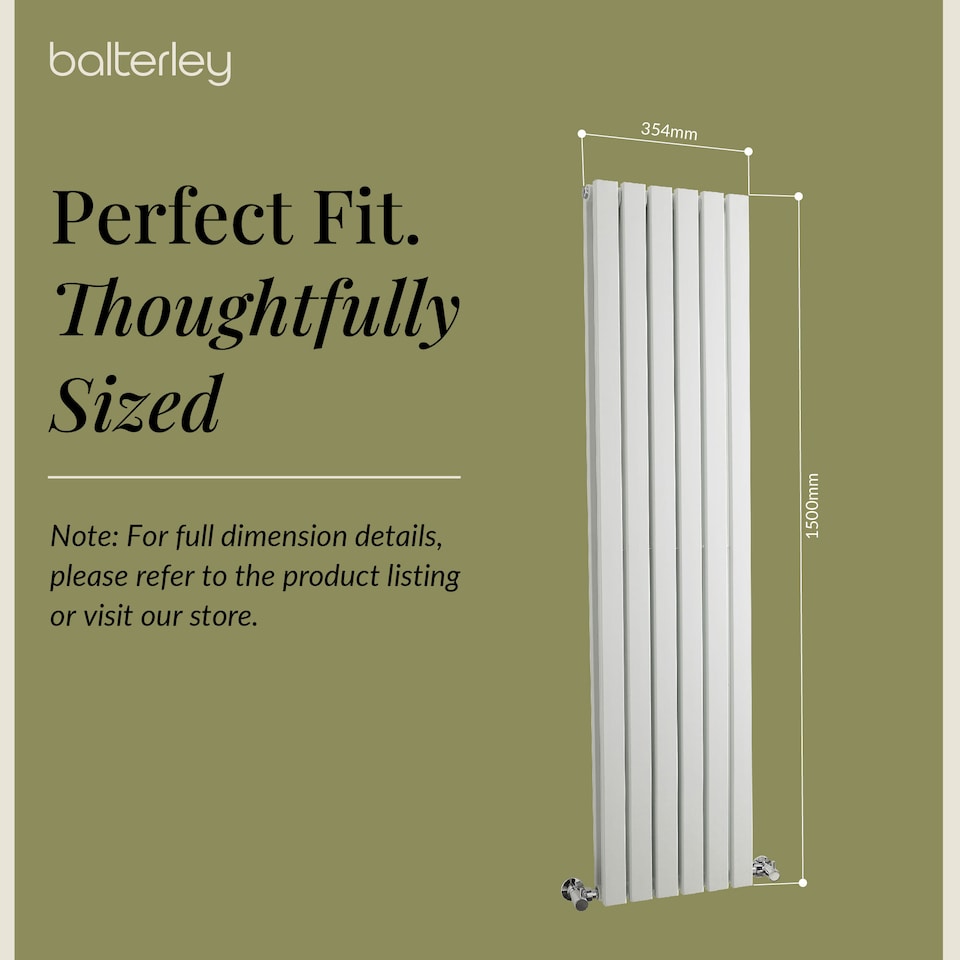 image 1 of Lucia Square Vertical Double Panel Radiator, 1500 x 354mm, Satin White | White | Satin White | 1