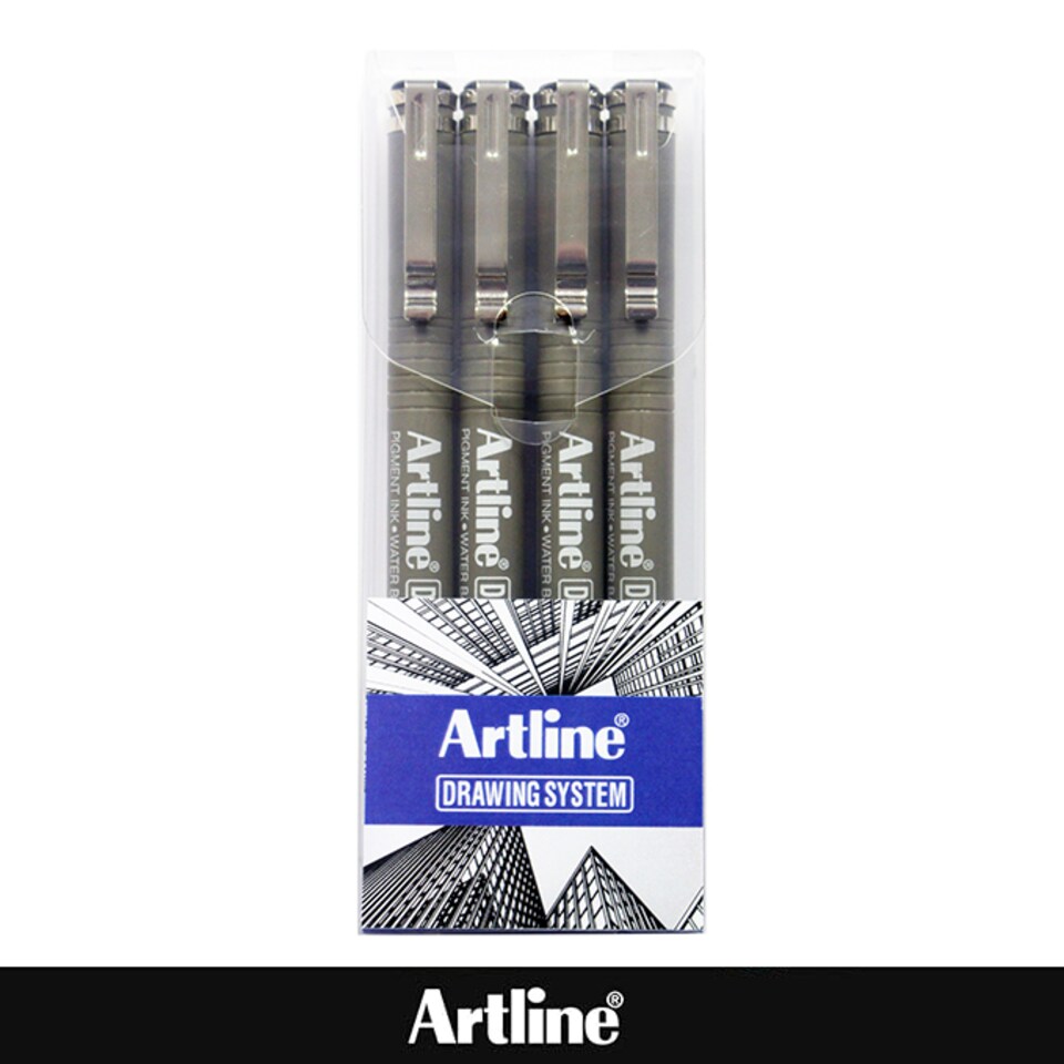 image 1 of Artline Drawing System Black Fine Tip Pens 4  Pack ( 0.05mm, 0.1mm, 0.3mm and 0.5mm Nib)
