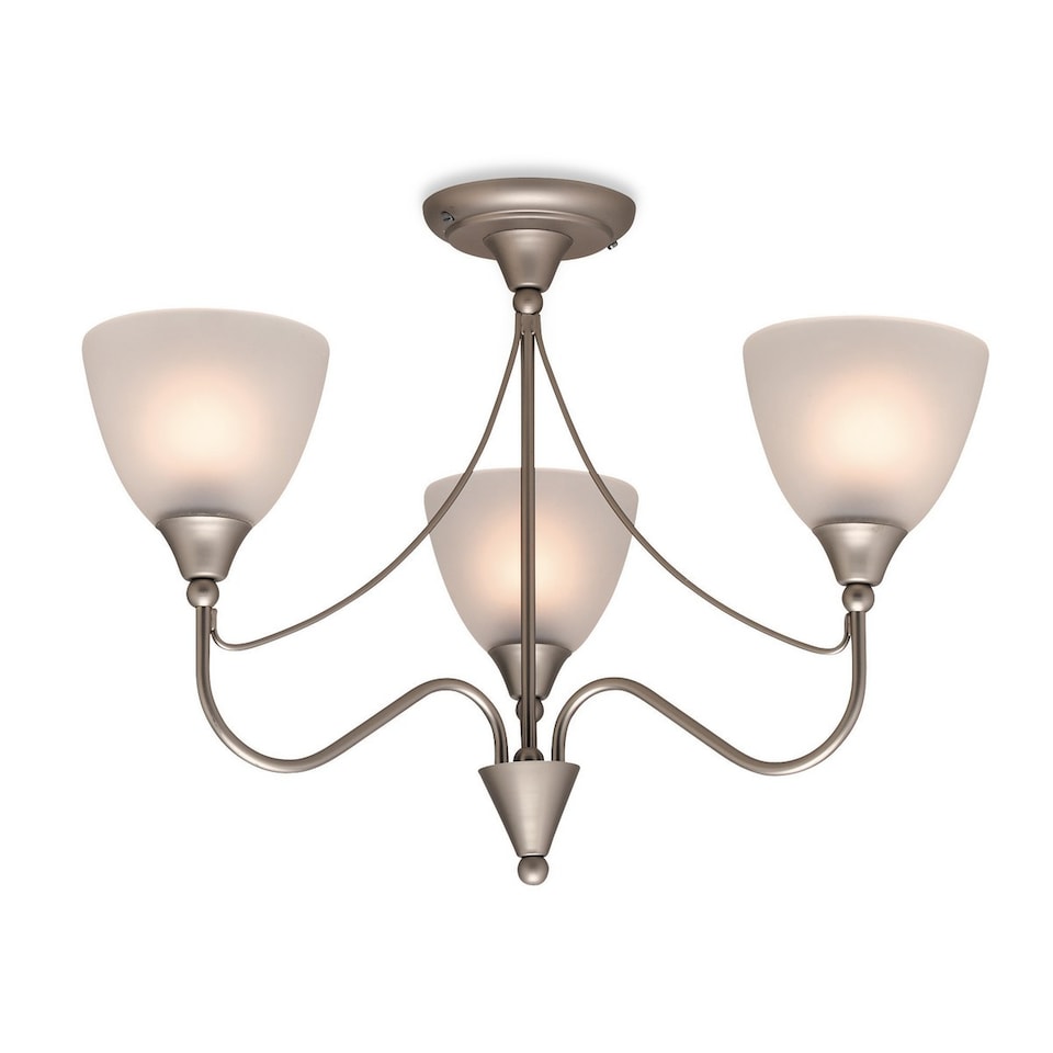 Santana 3 Light Flush Multi Arm Ceiling Light Satin Steel, Opal Glass, E14
