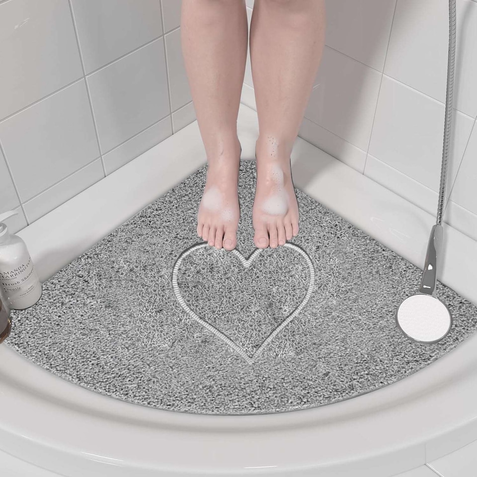 image 1 of Embossed Spaghetti Anti Slip Quadrant Shower Mat - Heart - 53cm | Grey | Grey | Quadrant 53x53cm