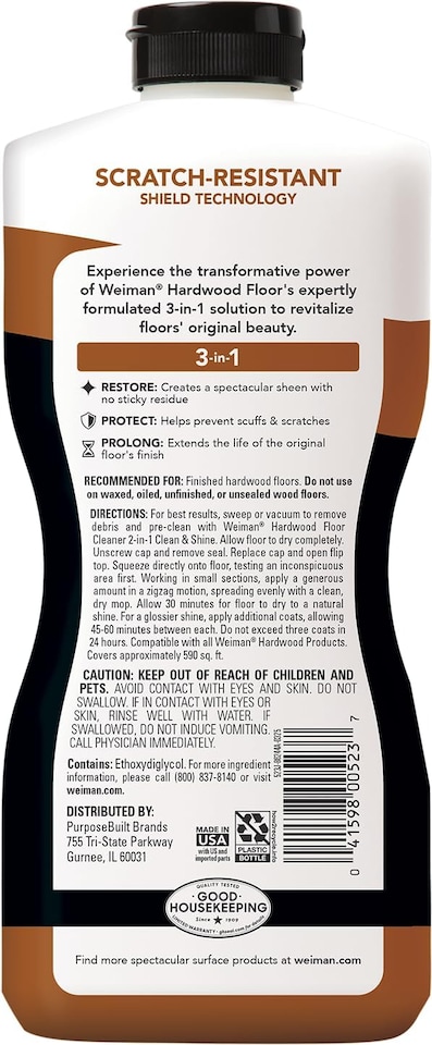 image 1 of Weiman Hardwood Polish and Restorer Scratch Protection Wood Floor Polish 946ml