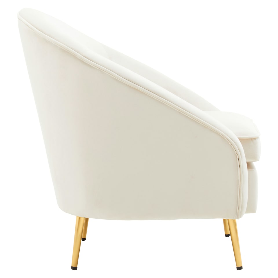 image 1 of Interiors by Premier Beige Velvet Armchair with Cushion, Plush Foam Seat With Gold Finish Metal Legs, Living Room Accent Chair