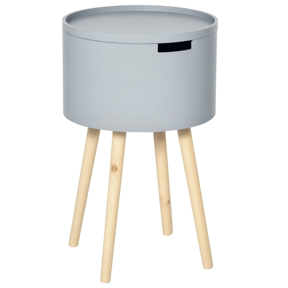 image 1 of Round Side Table Wood Nightstand with Hidden Storage Space Removable Tray White