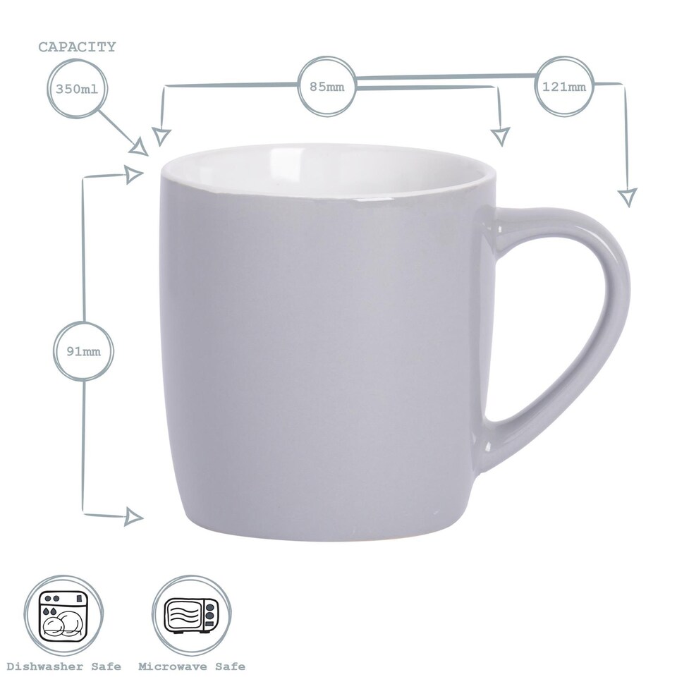 image 1 of Argon Tableware 350ml Coloured Coffee Mugs Set - Set of 6 - Gloss Stoneware Latte Cappuccino Cups Hot Chocolate Cups