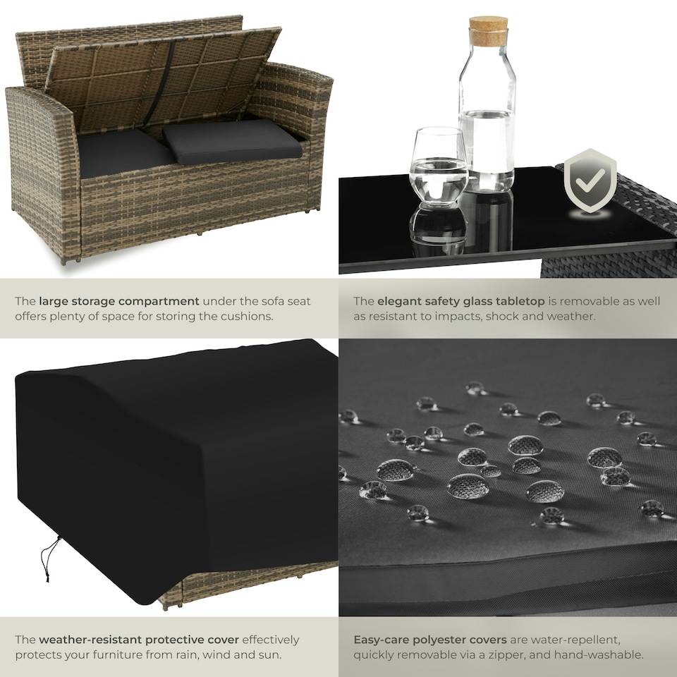 image 1 of Garden Furniture Set Modena- sofa with storage, armchairs, stools, coffee table - Nature