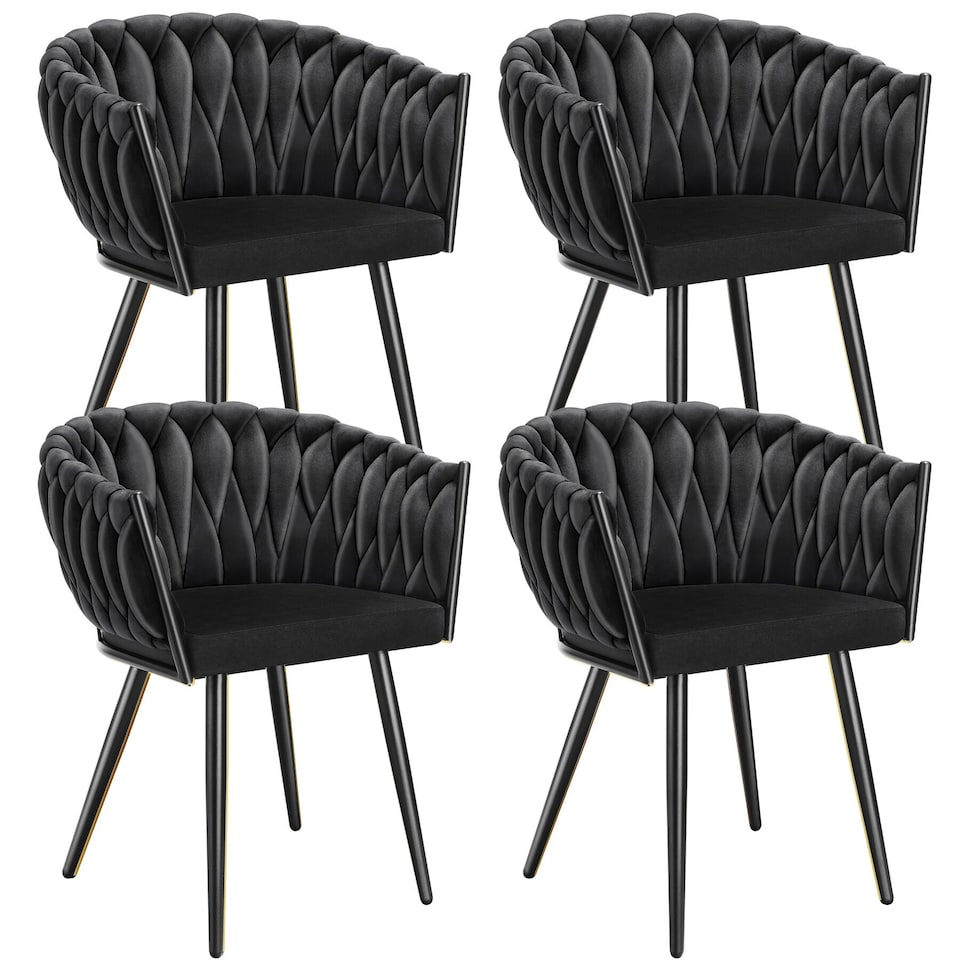 image 1 of Dining Chair Astano - padded, velvet, knot design, continuous backrest | Black | black | 4