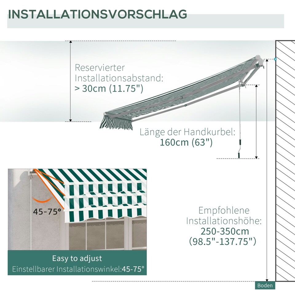 image 1 of Outsunny Garden Sun Shade Canopy Retractable Awning, 3 x 2.5m, Green and White 