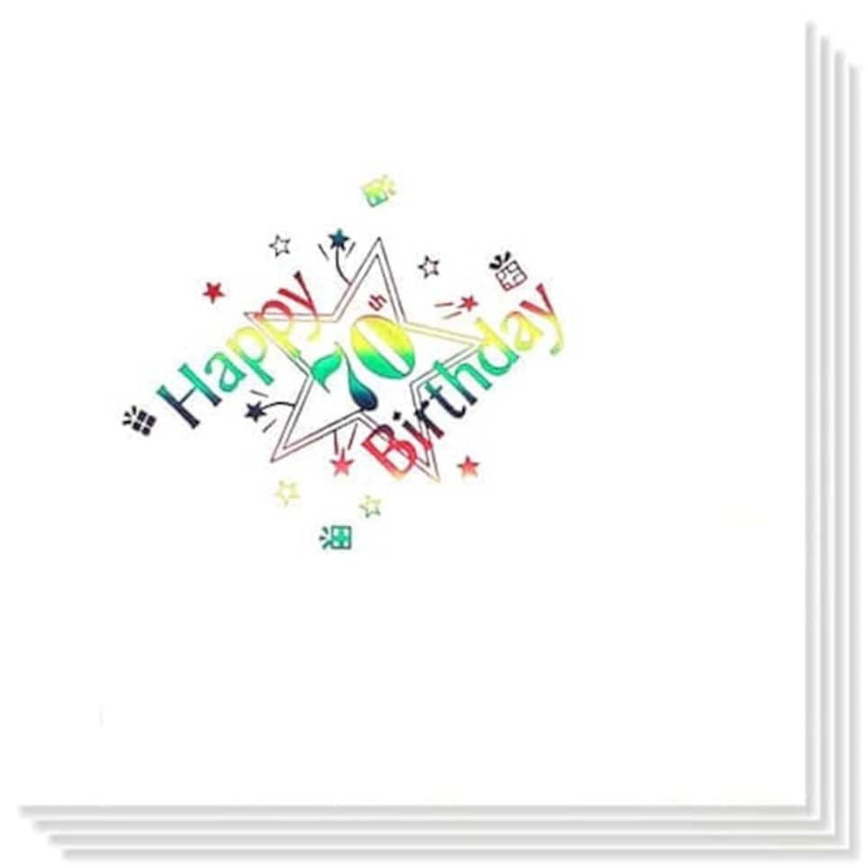 70th Birthday multi Coloured Foil Print 3 Ply Napkins - 13 Inches / 33cm - Pack of 15