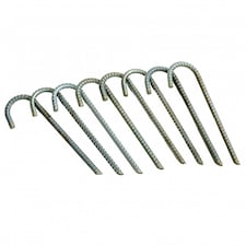 Oypla 8x Super Heavy Duty Galvanised Steel J Hooks Ground Stakes Rebar Tent Pegs Garden Pins Anchors - 12 Inch Silver