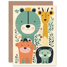 Cute Zoo Animals Pastel Forest Kids Baby Kids Birthday Card