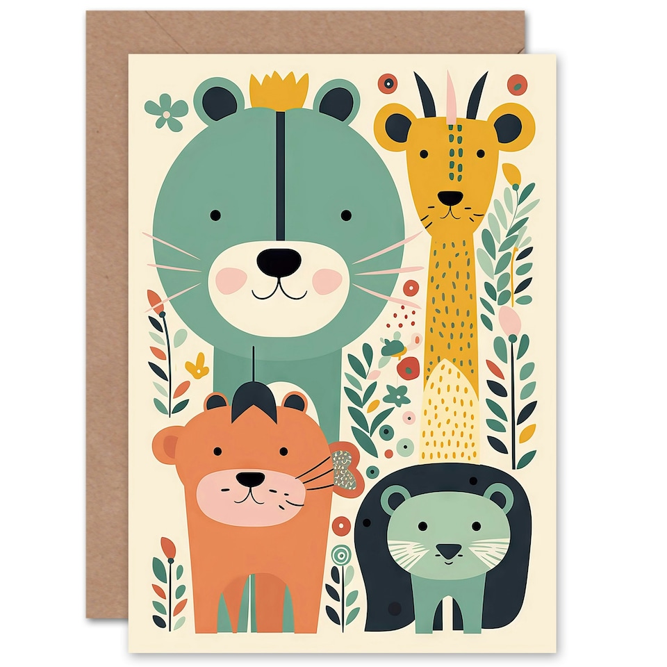 image 1 of Cute Zoo Animals Pastel Forest Kids Baby Kids Birthday Card