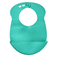Tommee Tippee Green Roll ’N’ Go Silicone Bib | Soft Baby Feeding Bib with Crumb Catcher Pocket | Rollable Toddler Weaning Bib for Home & Travel