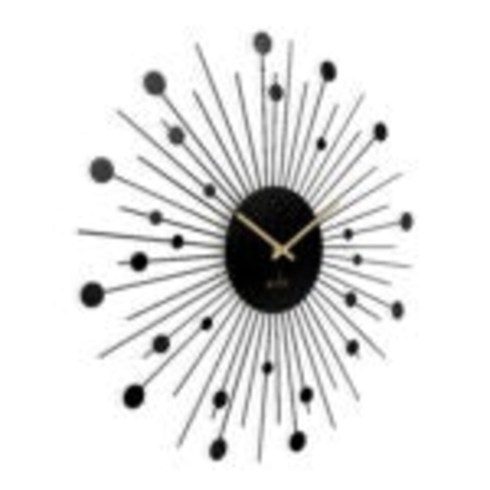 image 1 of Acctim Brielle Large Wall Clock Starburst / Sunburst Quartz Painted Metal Frame Matt Black 50cm Black