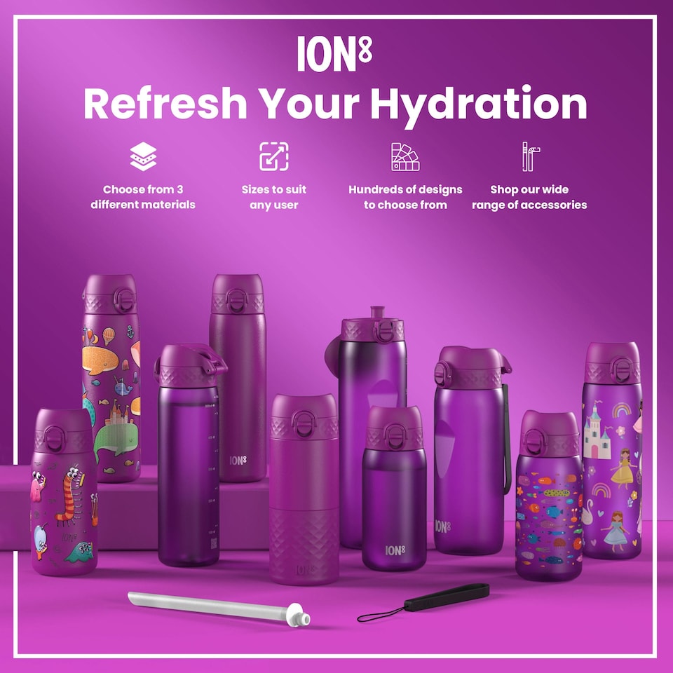 image 1 of Leak Proof Slim Water Bottle, Stainless Steel, 600ml (20oz) | Purple | Princess | One Size