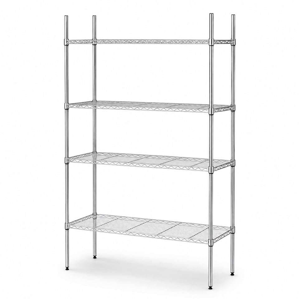 image 1 of 4 Tier Heavy Duty Steel Wire Rack Kitchen Storage Unit with Wheels | Silver