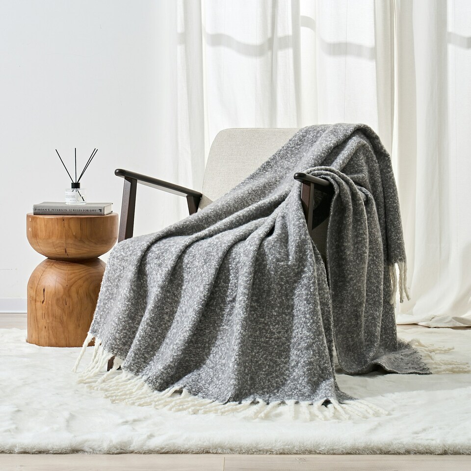 image 1 of Aisling Marl Faux Mohair Throw - Super Soft, Stylish Tasselled Blanket Grey | Graphite