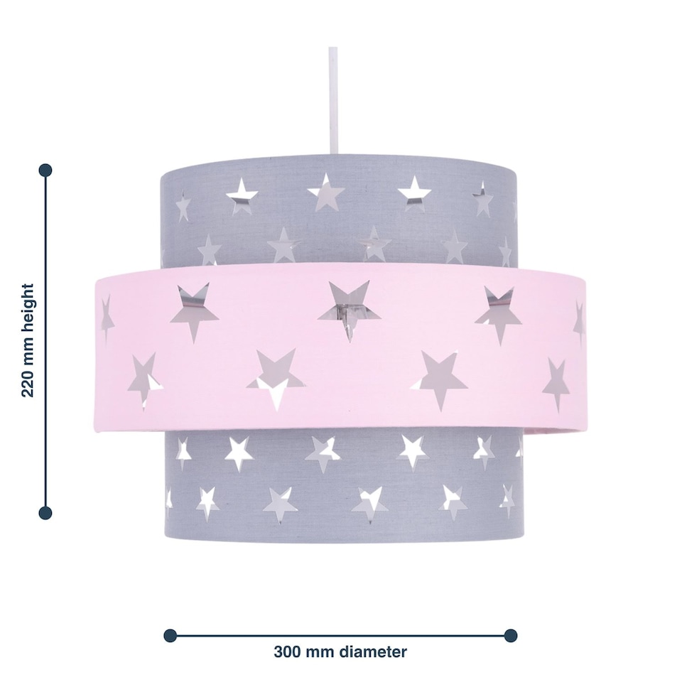 image 1 of Pair of Pink and Grey Star Two Tier Light Shades | Grey | Pink | Large | 2