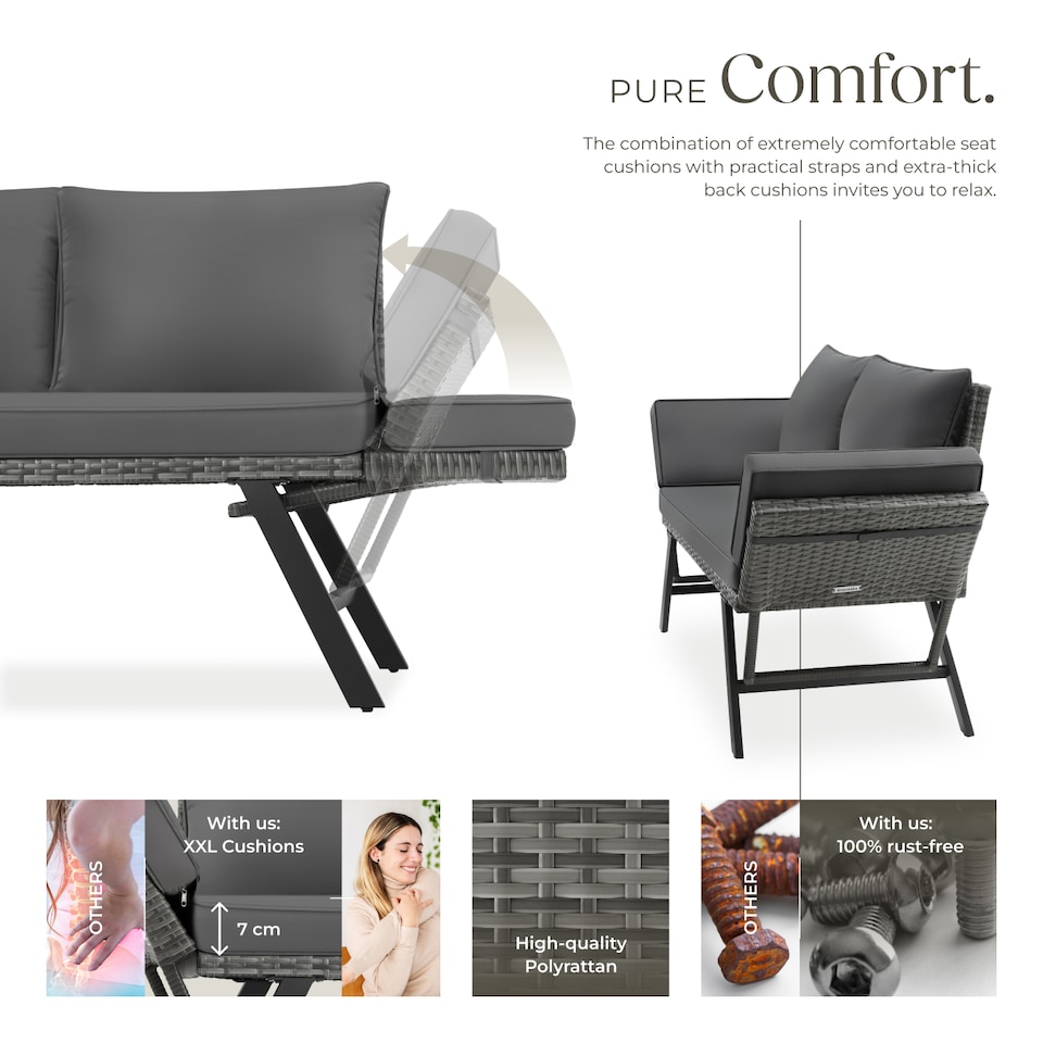 image 1 of Garden Sofa Sintra - multi-functional, UV and weather resistant | Grey | grey | 61 x 157 x 89 cm | 1