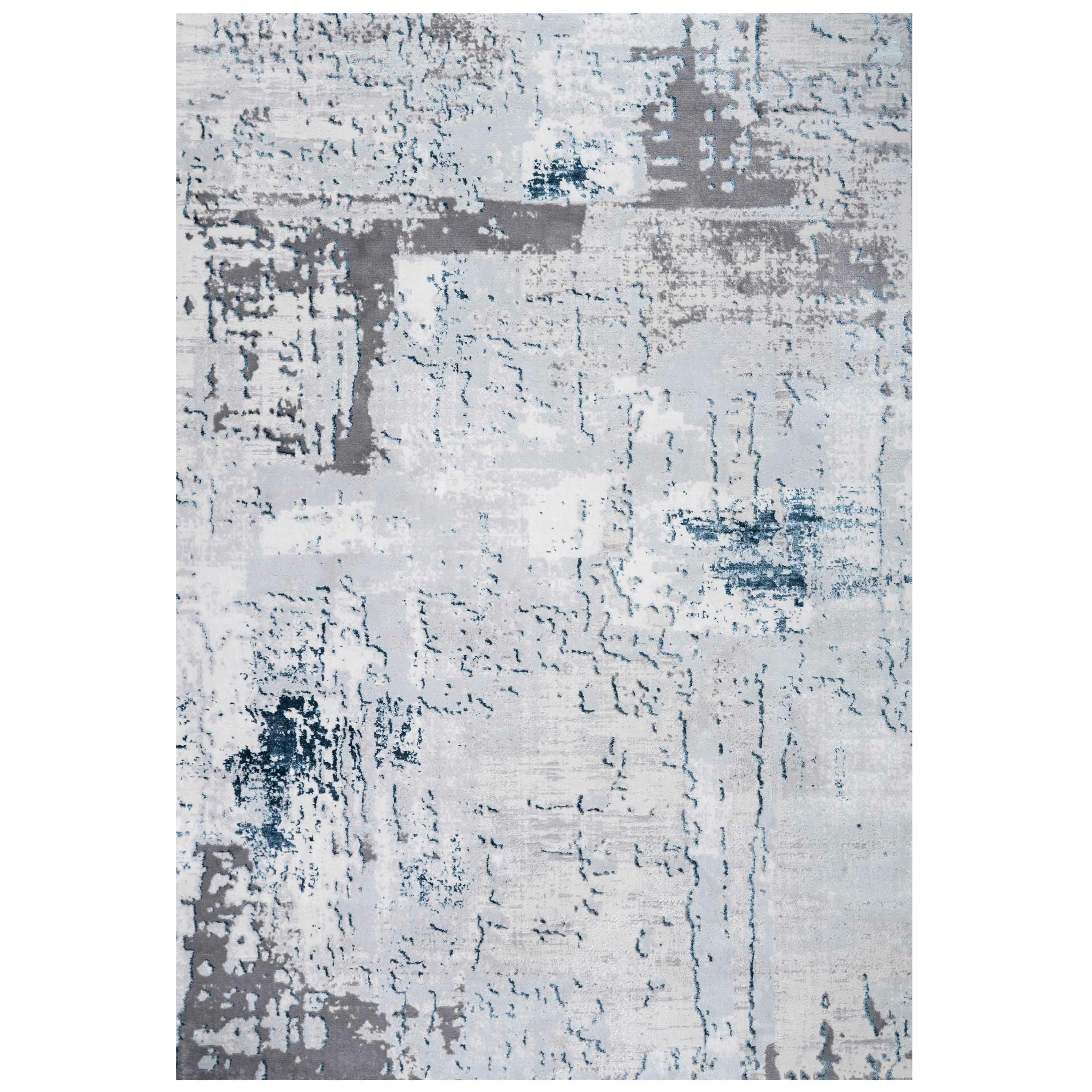 KUKOON Silver Blue Modern Distressed Abstract Area Rug 240cm x 330cm | Grey