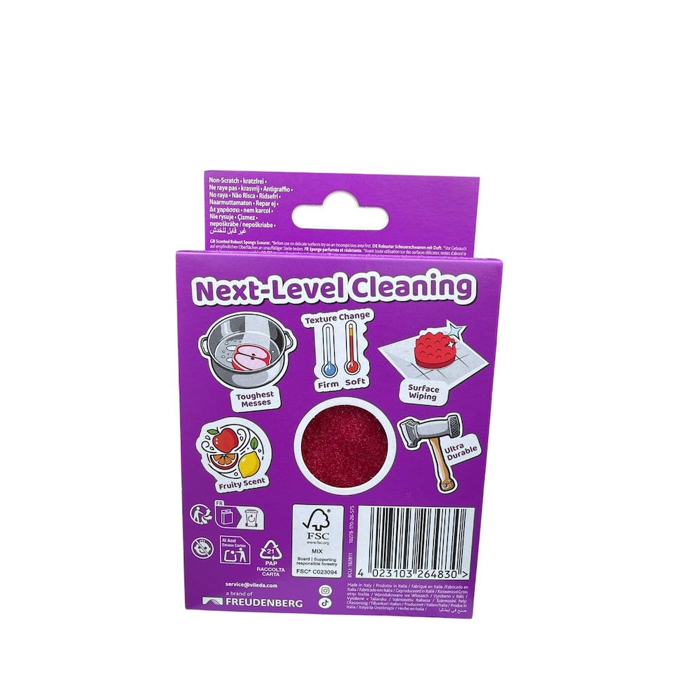 image 1 of Vileda Punch Apple Multi Purpose Sponge Scourer Kitchen Cleaning Pad