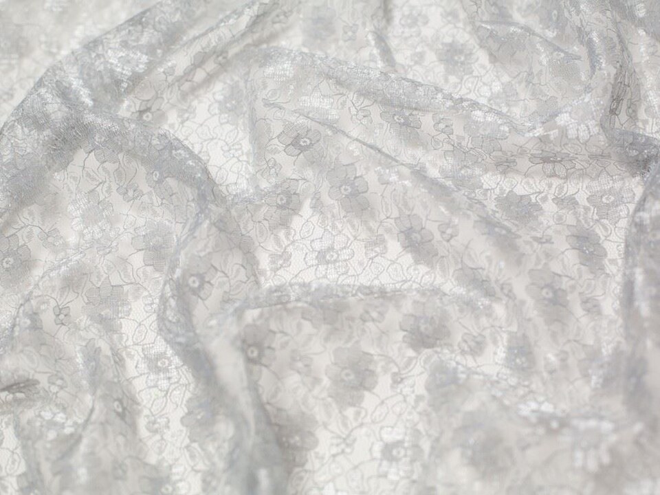 Minerva Core Range Silver Delicate Lace Fabric for Dressmaking, 112.5cm / 44" Wide - per metre