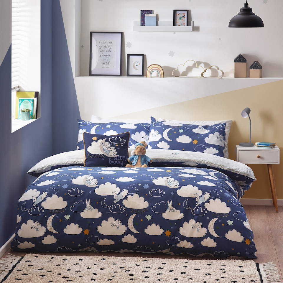 image 1 of Peter Rabbit Sleepy Head Reversible Duvet Cover Set, Blue