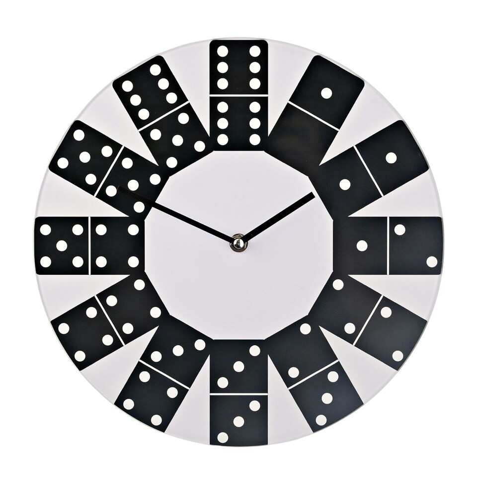 Hometime Round Wall Clock Domino Design Black | White