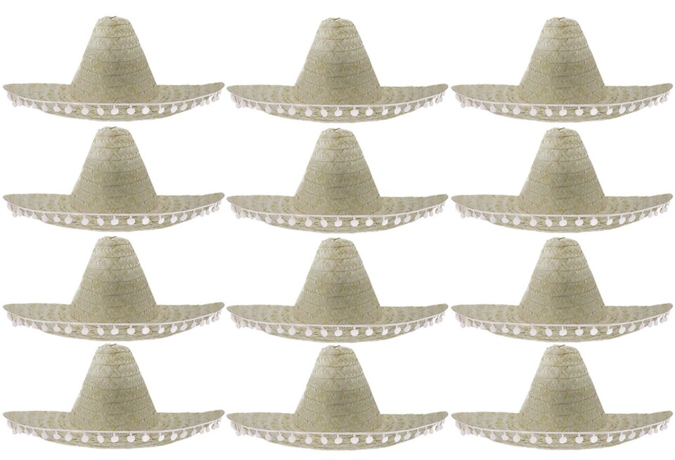 image 1 of Natural Mexican Sombrero with Pom Pom Edging | Cream | 6