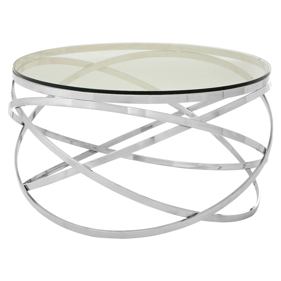 image 1 of Allure Round Silver Swirl Base Coffee Table Silver