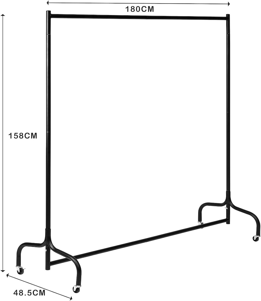 image 1 of 4/5/6ft Heavy Duty Metal Clothes Garment Single Hanging Rail with Wheels | Multi