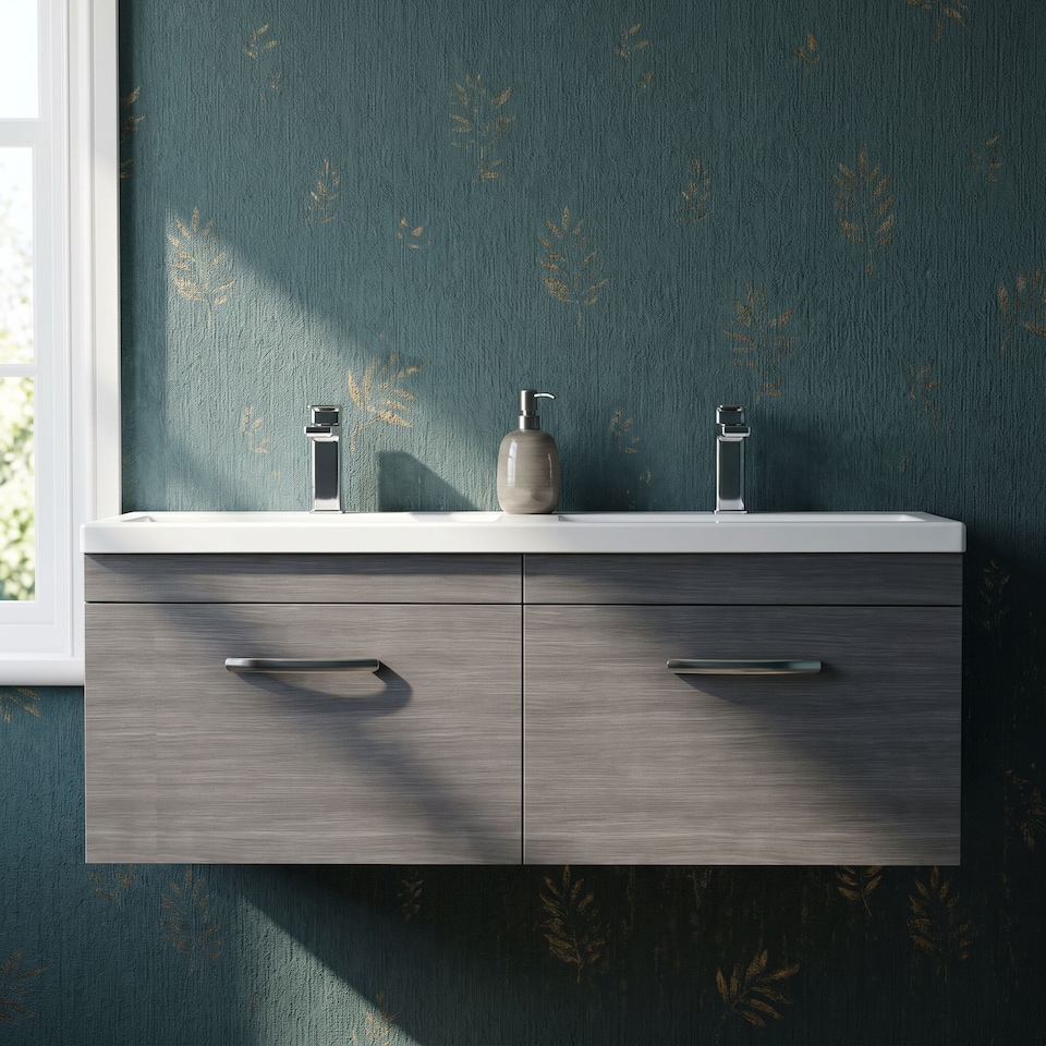 image 1 of Balterley Millwich Contemporary 2 Drawer Wall Hung Vanity Unit with Basin, Anthracite Woodgrain, 1200mm