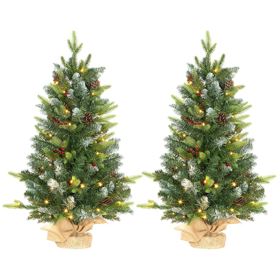 image 1 of HOMCOM 2 Pieces 3' Prelit Artificial Tabletop Christmas Trees, LED Display