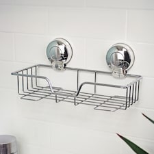 Showerdrape Suctionloc Chrome Suction Wall Mounted Rectangular Basket with Mounting Discs | Chrome | Chrome | 1