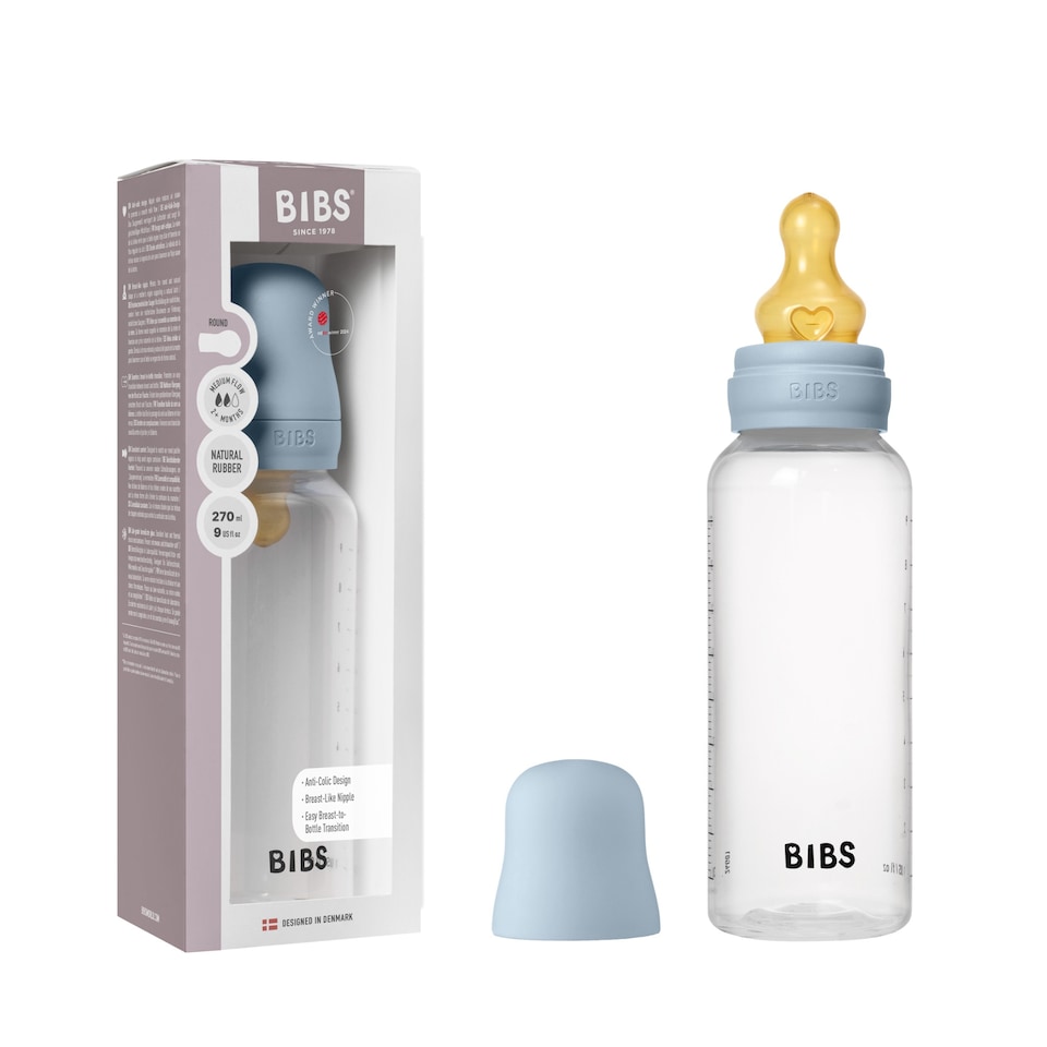 image 1 of BIBS BPA-Free PP 270ml Baby Bottle Latex 1 Pack Medium Flow Baby Blue | Blue | M