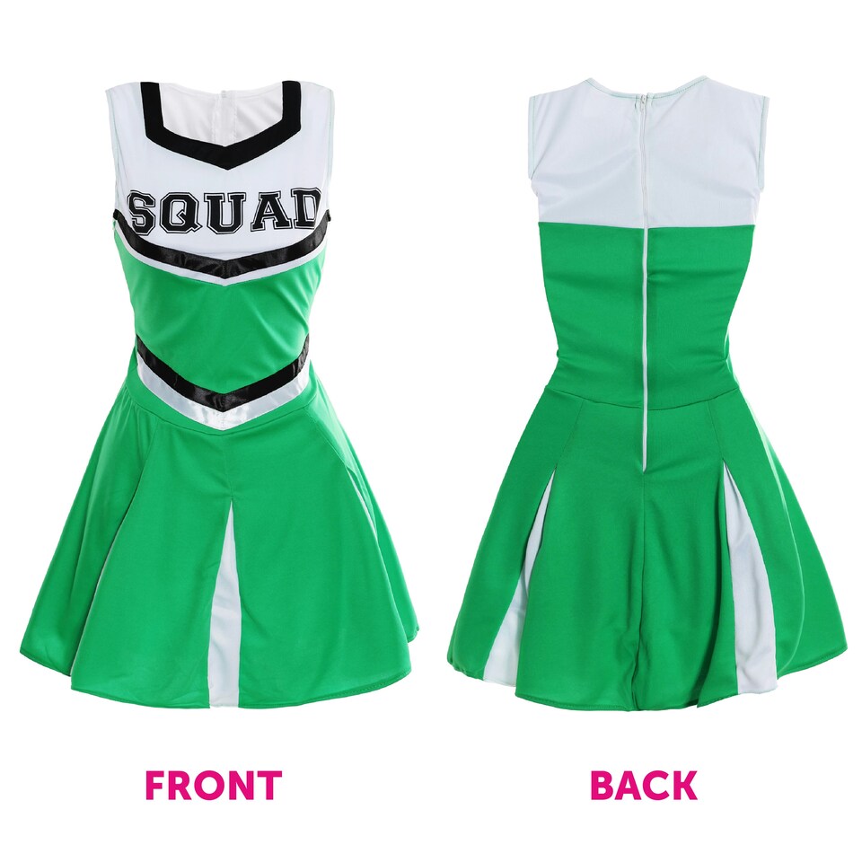 image 1 of Green Cheerleader Fancy Dress Costume | Green | 2XL