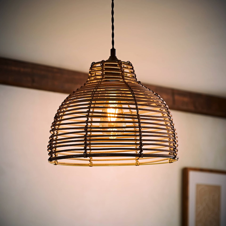 image 1 of ValueLights Lobster Wicker Rattan Grey Ceiling Pendant Light Shade | Grey
