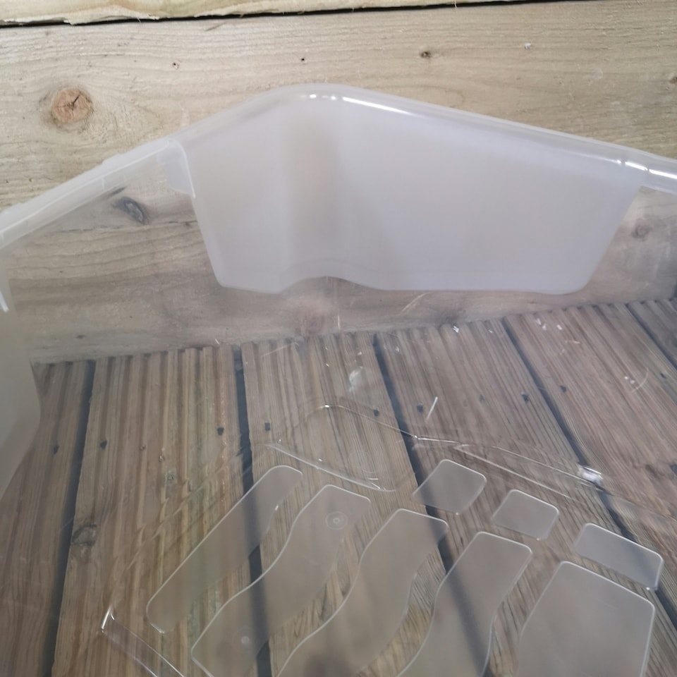 image 1 of 42L Clear Storage Box with Black Lid, Stackable and Nestable Design Storage Solution