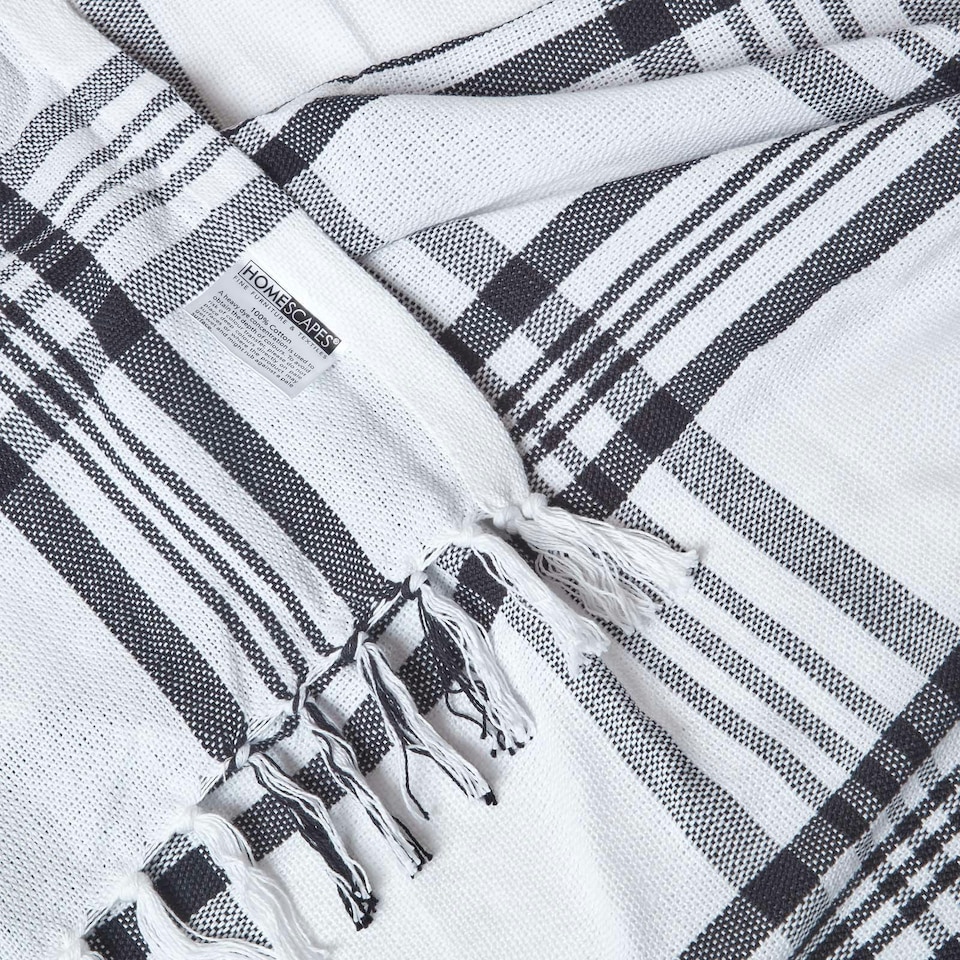image 1 of Homescapes White and Black Tartan Check Sofa and Bed Throw - 150 x 200 cm | White