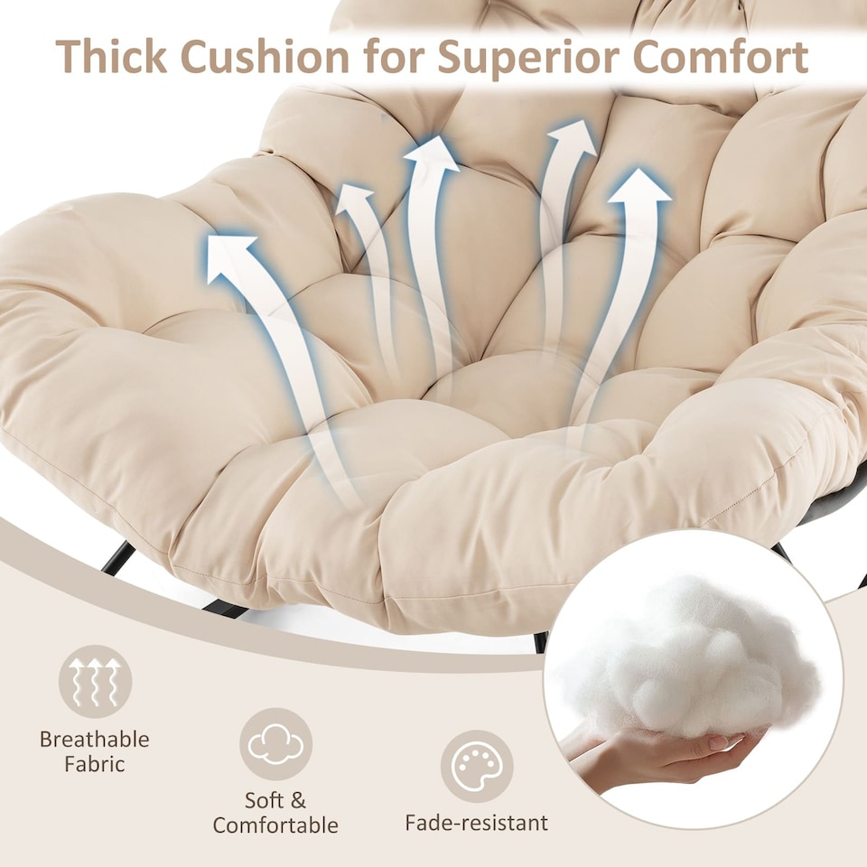 image 1 of COSTWAY Indoor Outdoor Rocking Chair Oversized Egg Papasan Chair-Beige