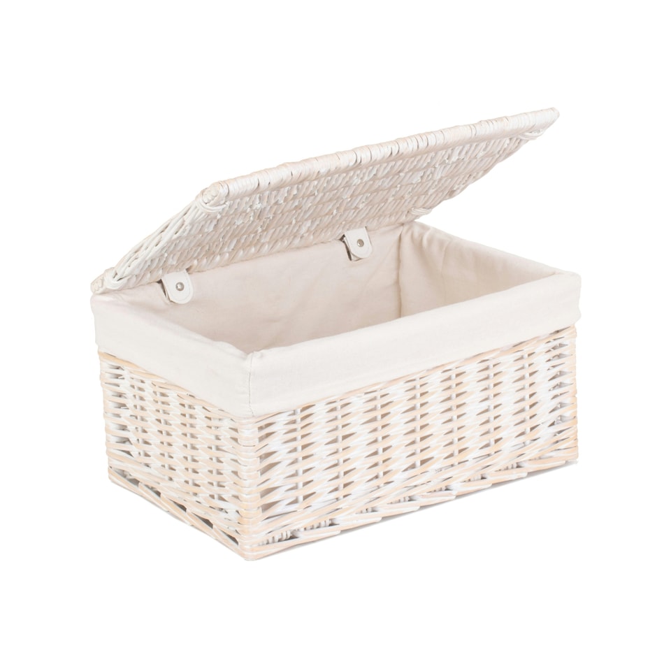 image 1 of White Wash Steamed Cotton Lined Wicker Storage Basket White | White | M