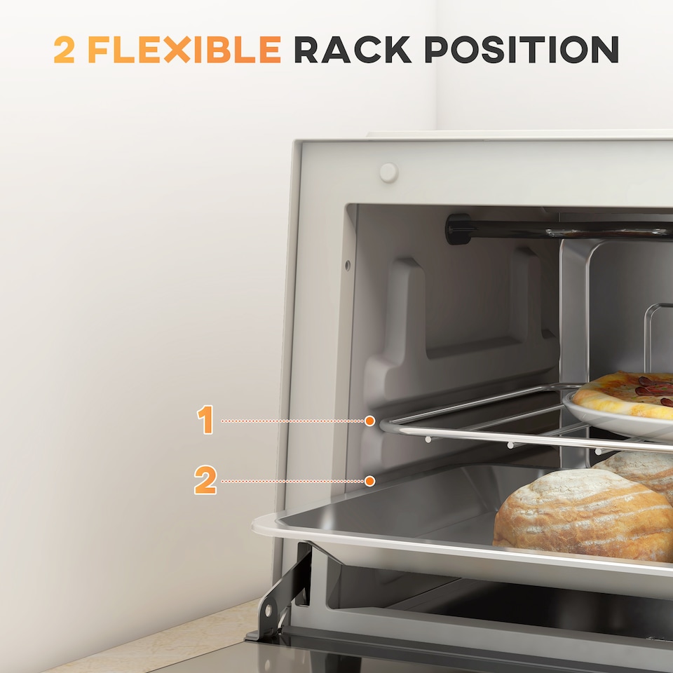 image 1 of HOMCOM Mini Oven, 9L Countertop Electric Grill, Toaster Oven with Adjustable Temperature, Timer, Dishwasher Safe Baking Tray and Wire Rack, 750W, Cream