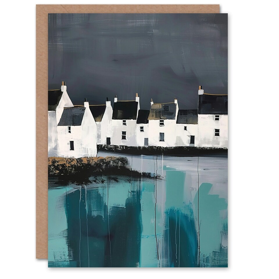 image 1 of Scottish Coastal Village Oil Grey Sky Him Her Birthday Card