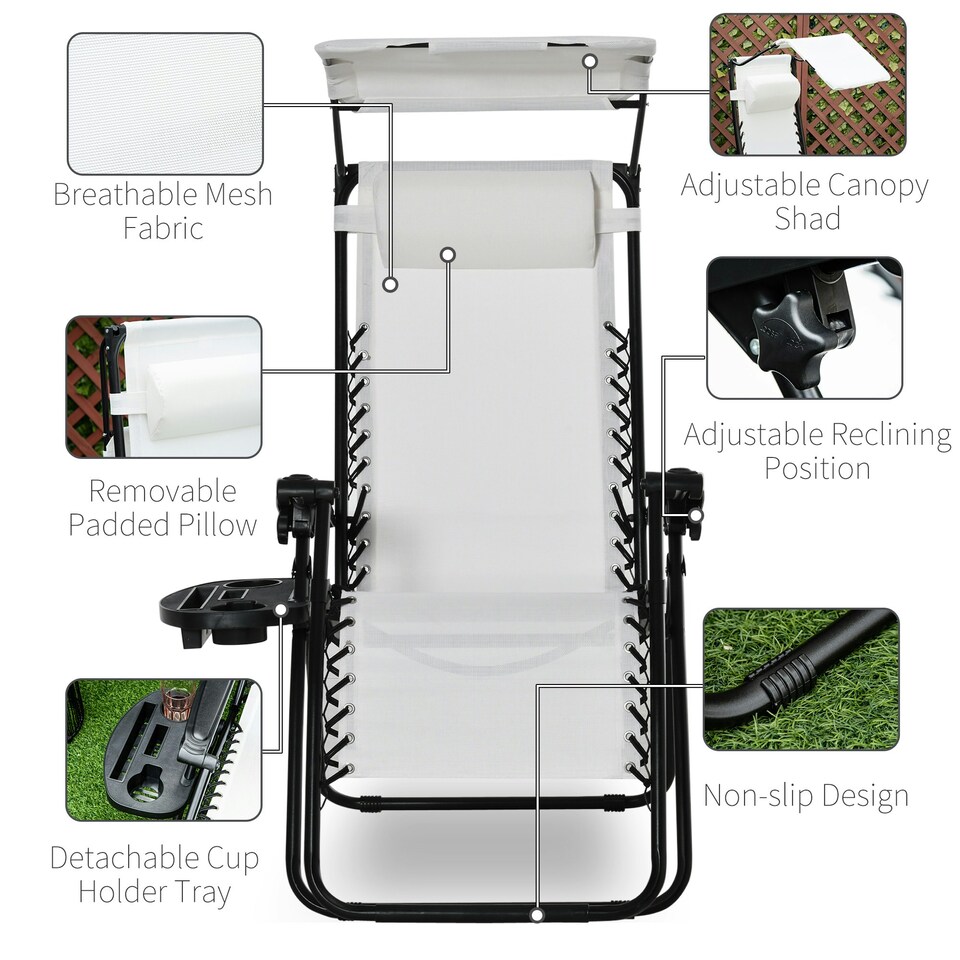 image 1 of Outsunny Zero Gravity Chair Adjustable Patio Lounge w/ Cup Holder White