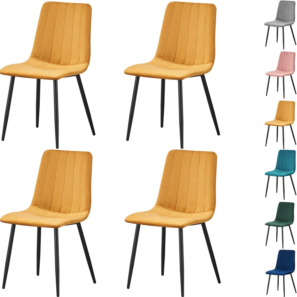 image 1 of Set of 4 Chairs Milan Velvet Dining Chairs with Sturdy Metal Legs - Kitchen, Living Room & Reception Chairs with Backrest and Padded Seat | Blue | One Size